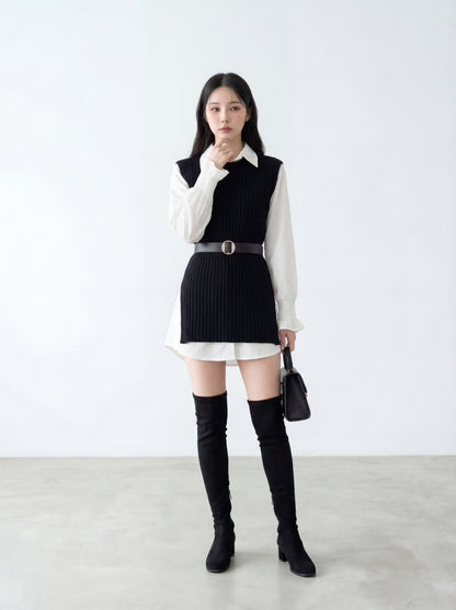 恤衫裙+針織馬甲set