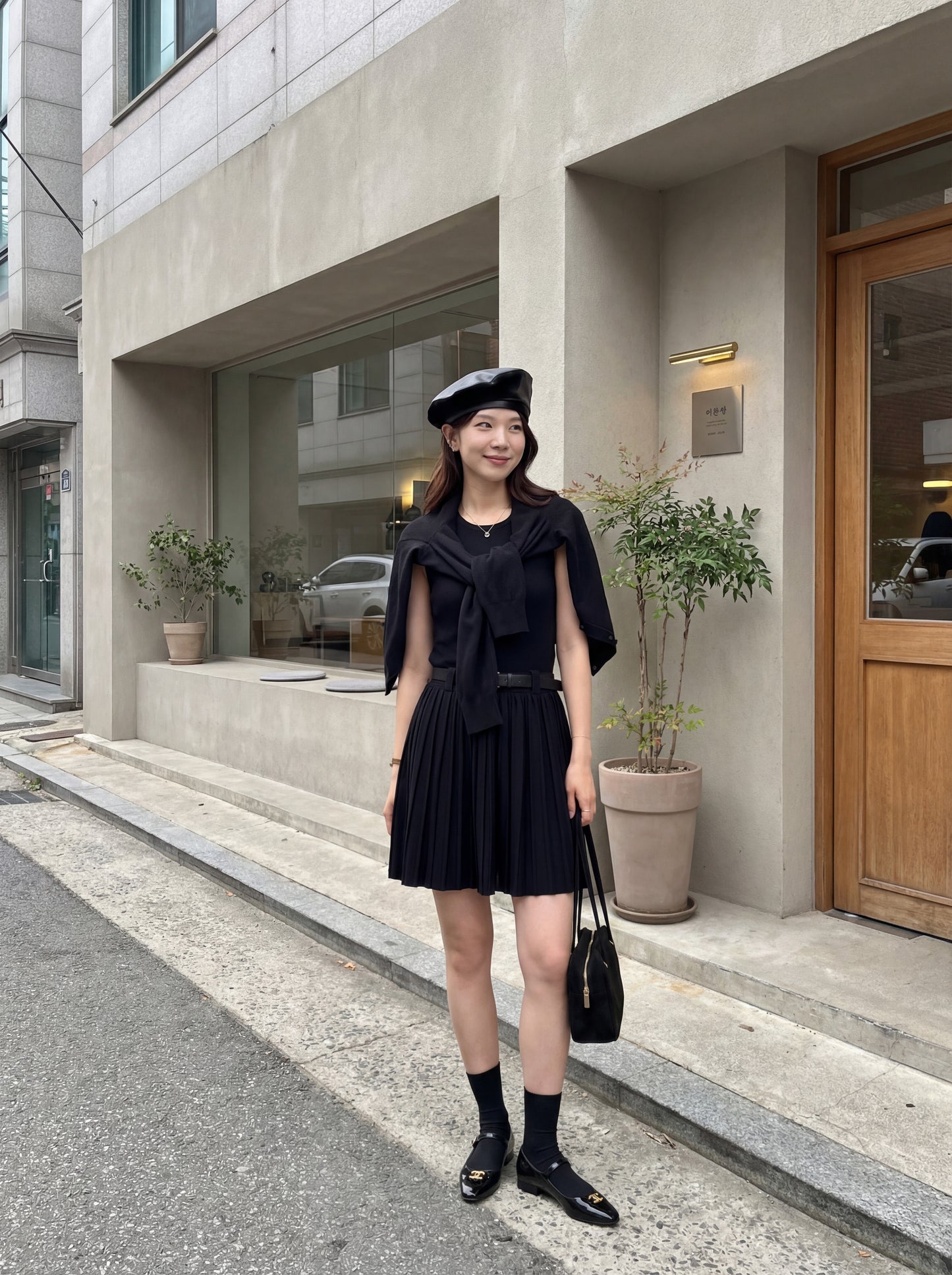 長袖針織開衫＋背心壓褶連身裙套裝