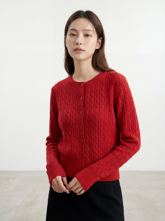 韓系慵懶風麻花毛衣針織開衫