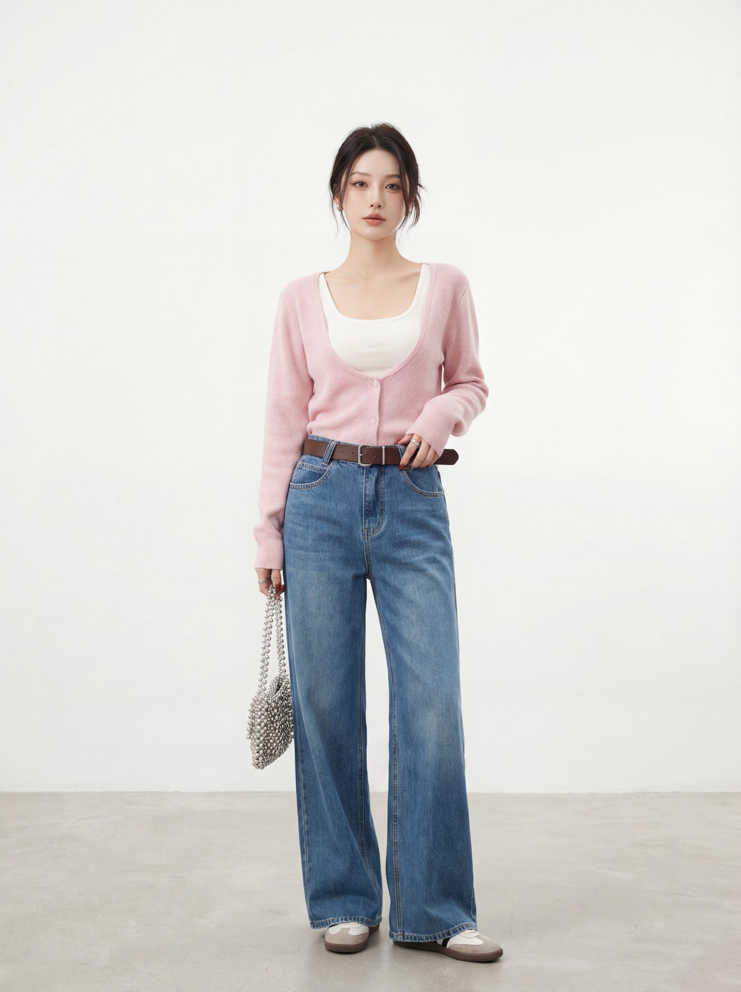 立體設計感彈力牛仔直筒褲