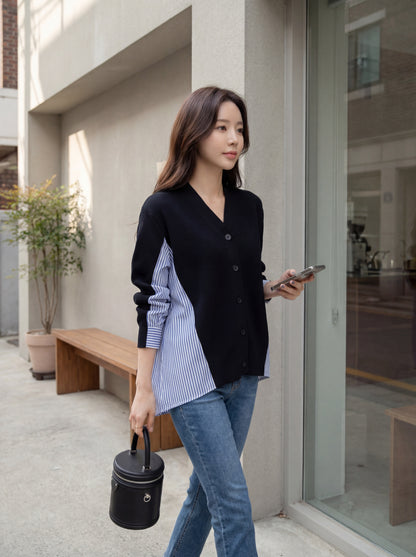 Striped Patchwork Knit Cardigan