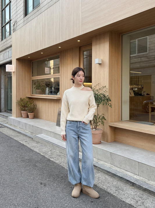 韓系斜肩掛脖針織衫