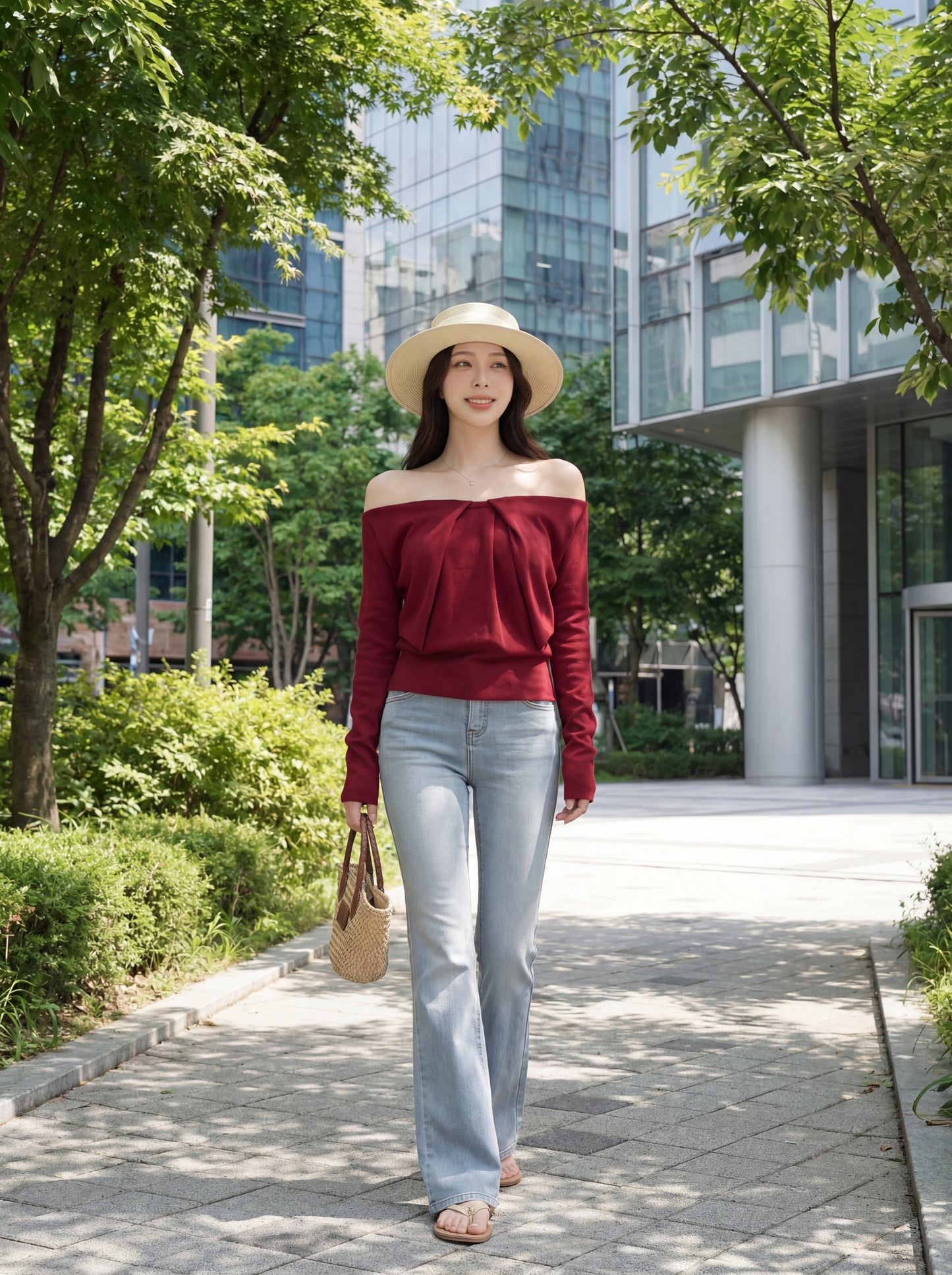 法式浪漫一字肩針織小衫