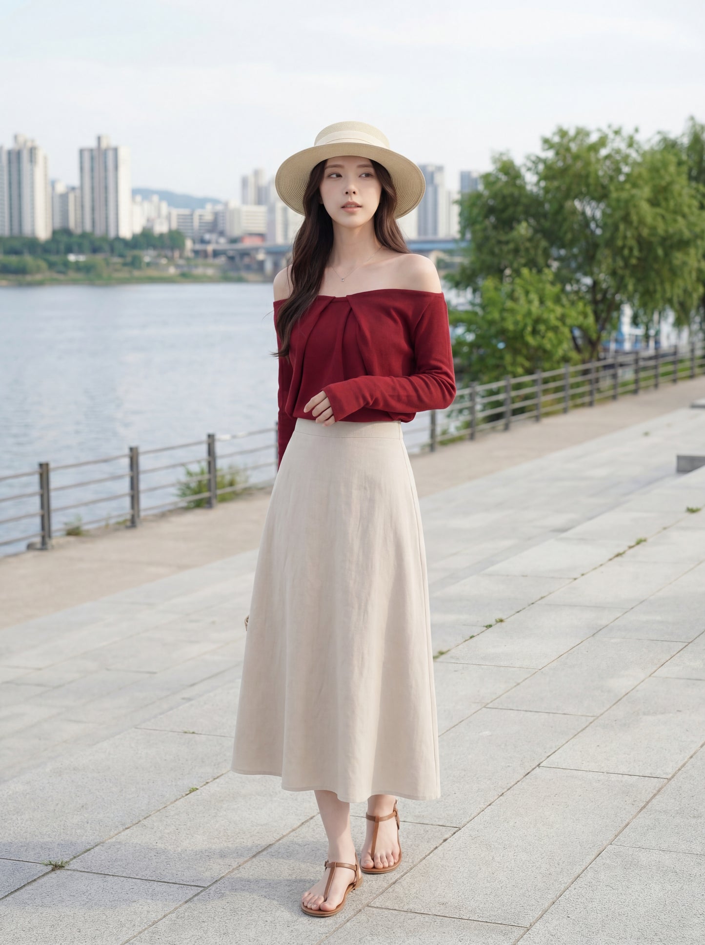 法式浪漫一字肩針織小衫