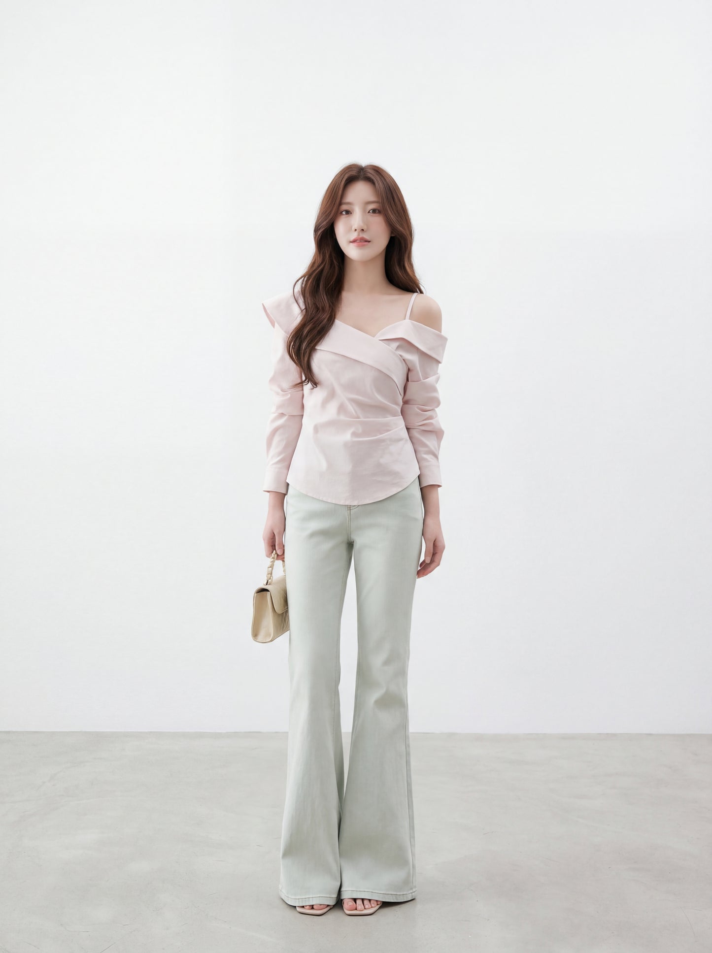 不對稱交叉領露肩小衫