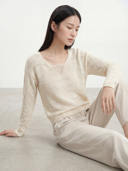 V領休閒鏤空短款上衣