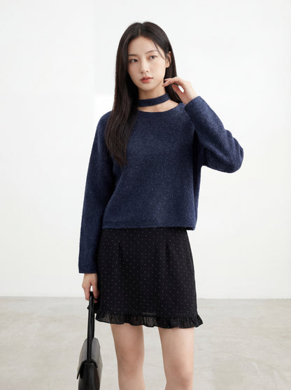 氣質斜領掛脖韓系上衣