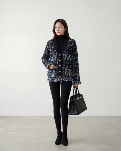 ビンテージVネックミックスカラーカーディガン