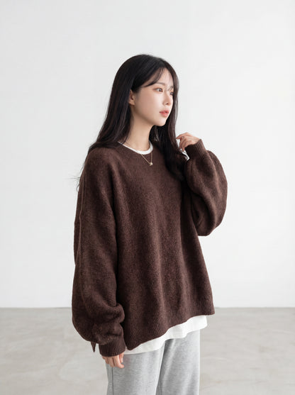 圓領燈籠袖針織毛衣