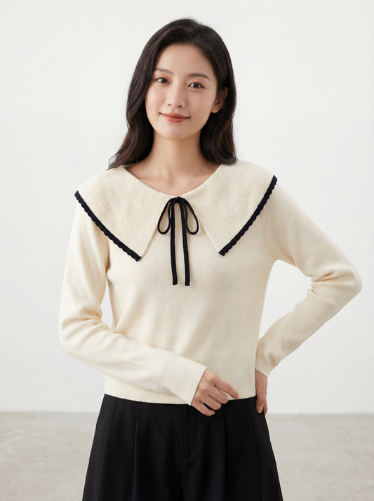 韓系大翻領學院風針織上衣