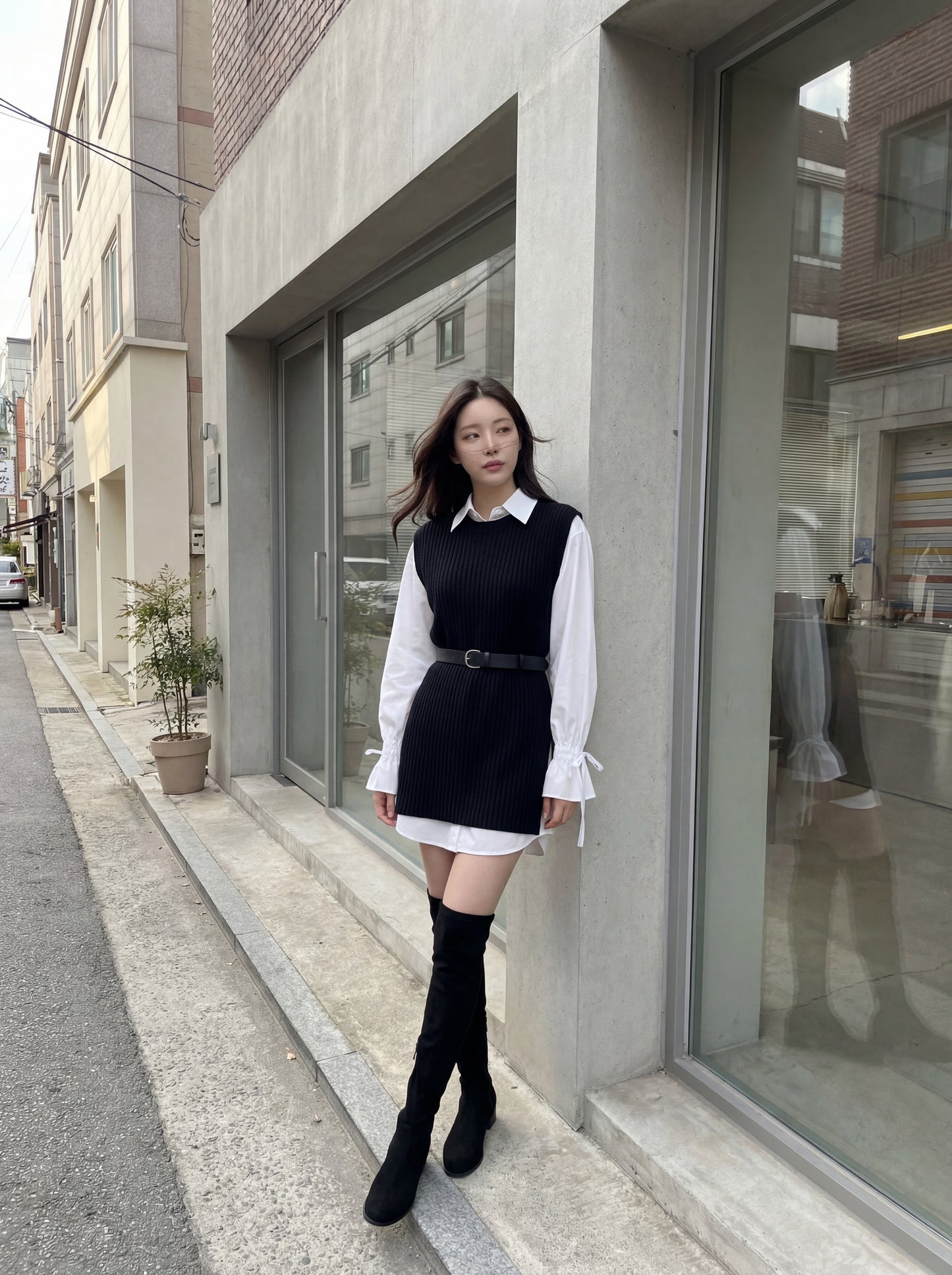 恤衫裙+針織馬甲set