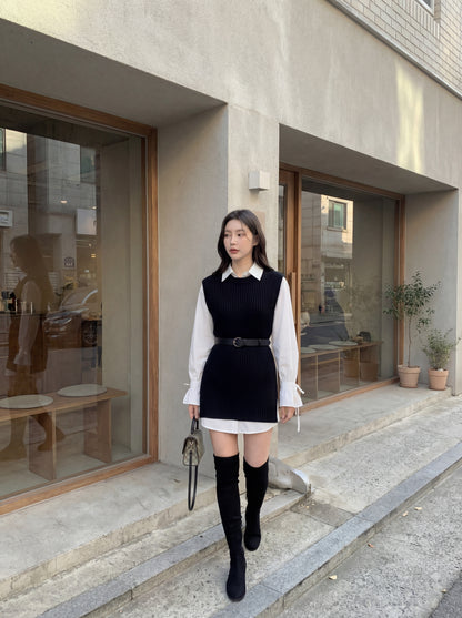 恤衫裙+針織馬甲set