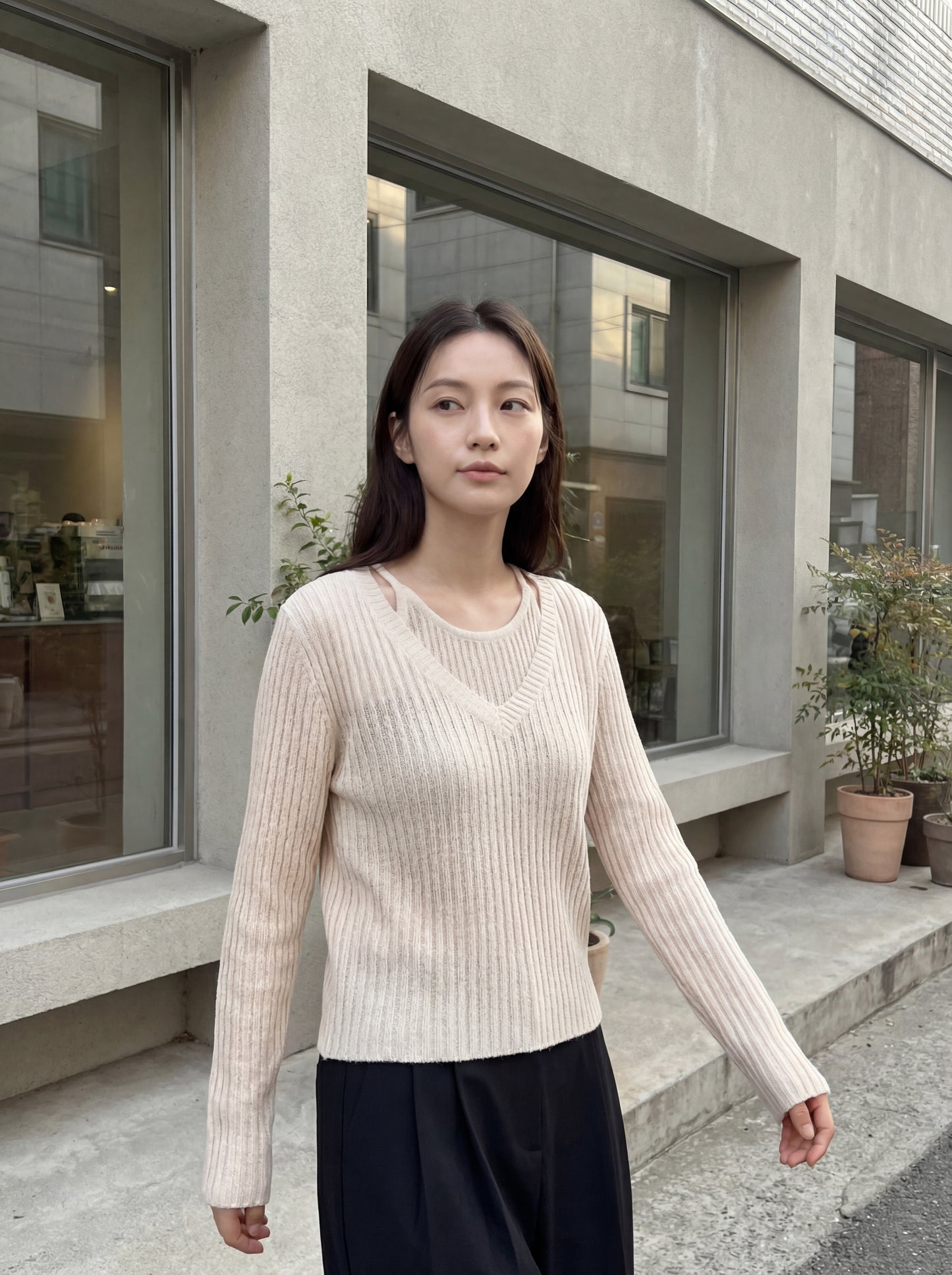 輕薄時尚假兩件寬鬆修身上衣