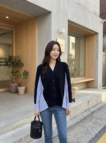 Striped Patchwork Knit Cardigan