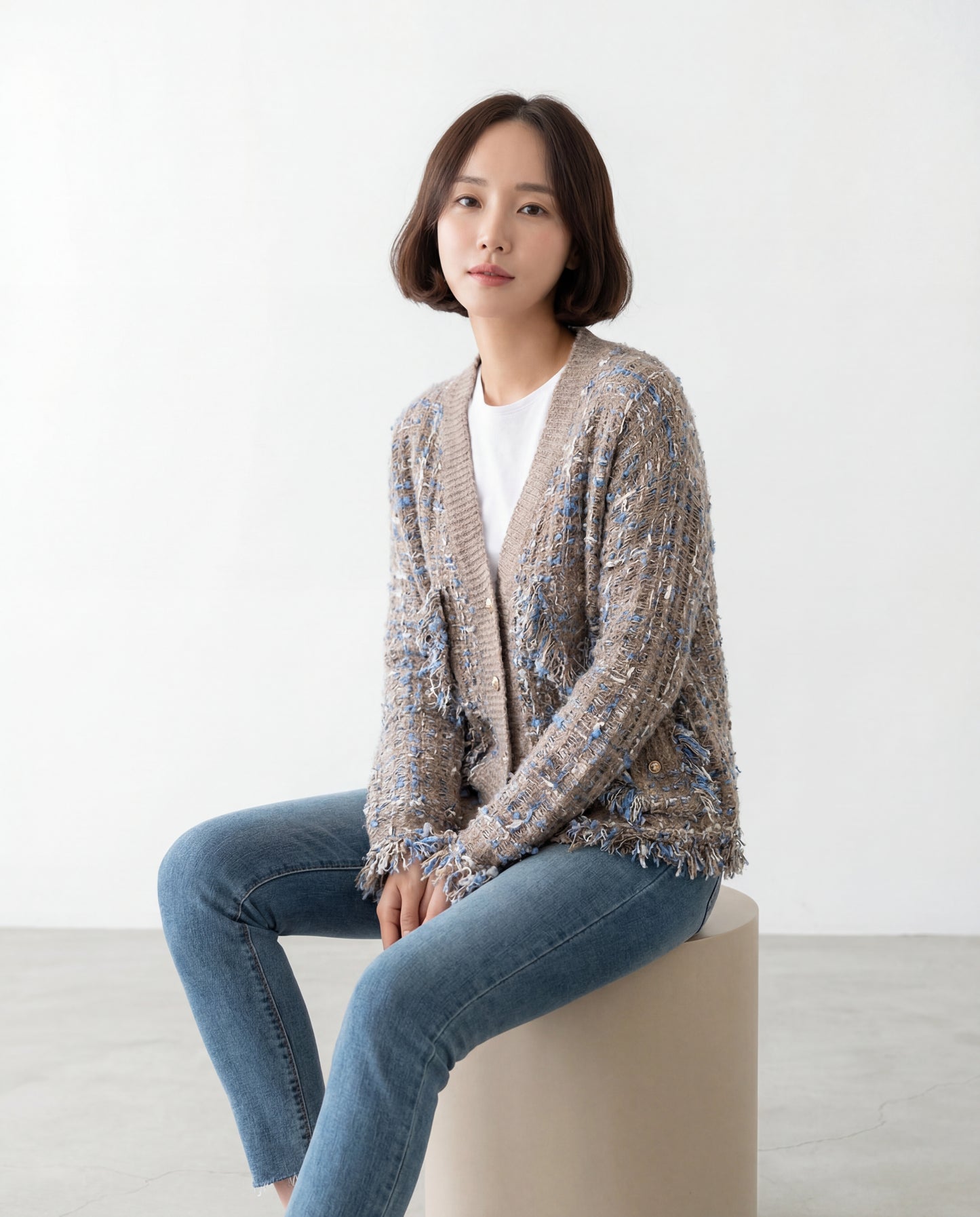 ビンテージVネックミックスカラーカーディガン