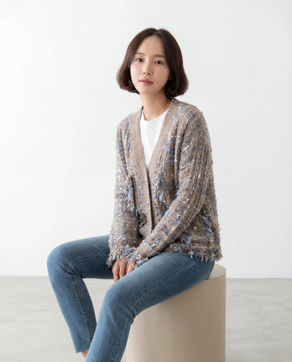 ビンテージVネックミックスカラーカーディガン