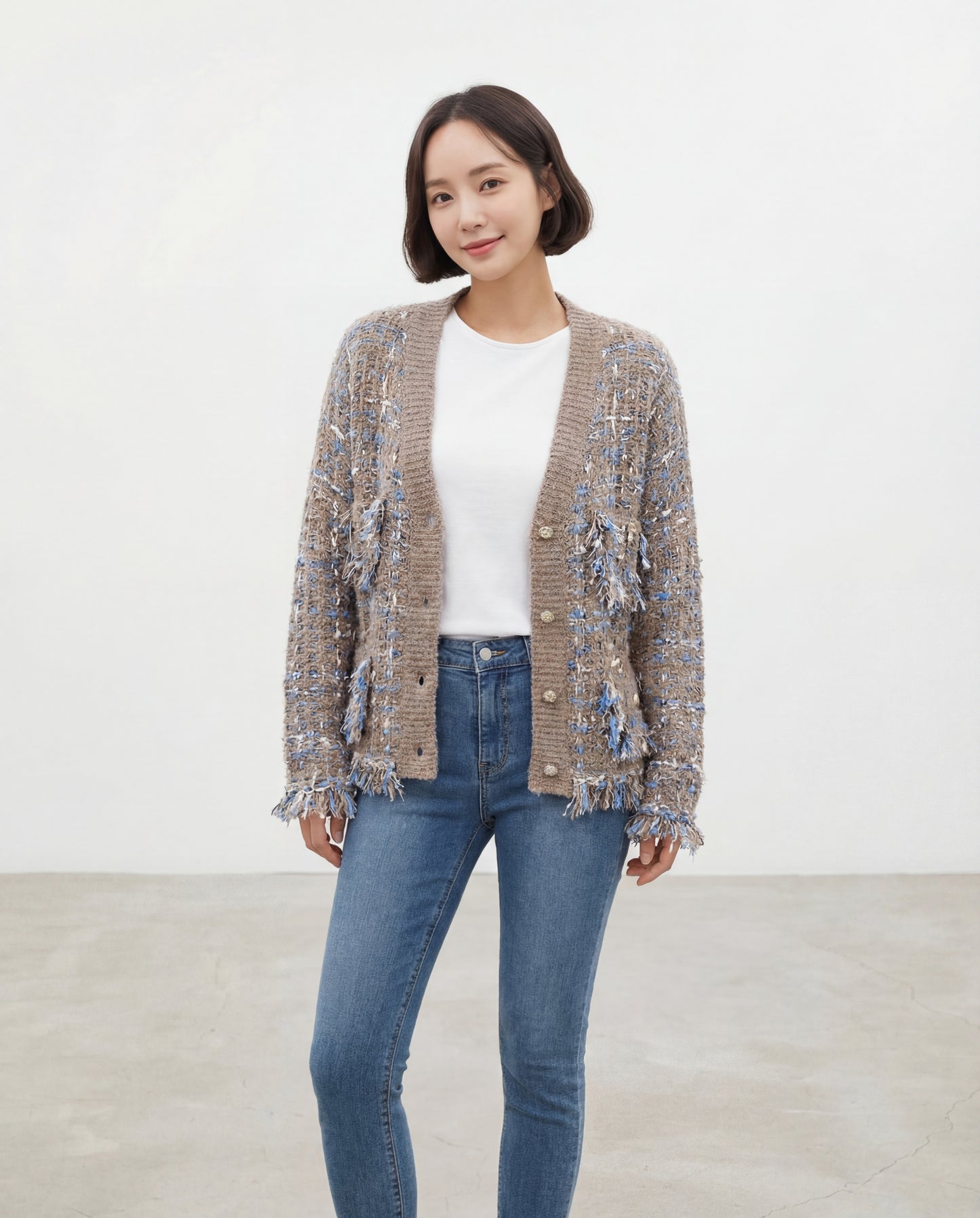 ビンテージVネックミックスカラーカーディガン