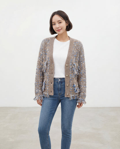 ビンテージVネックミックスカラーカーディガン