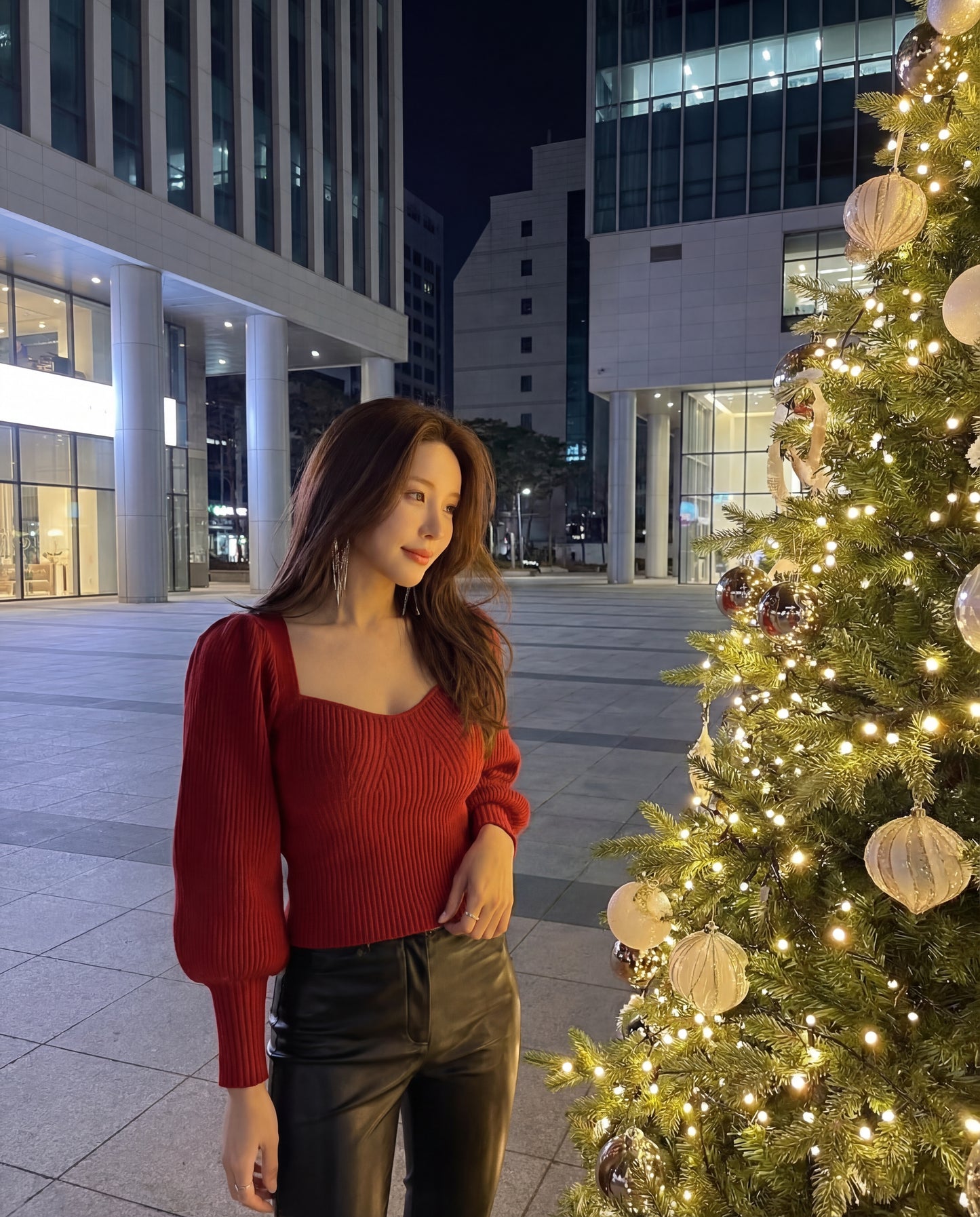 法式方領針織長袖top