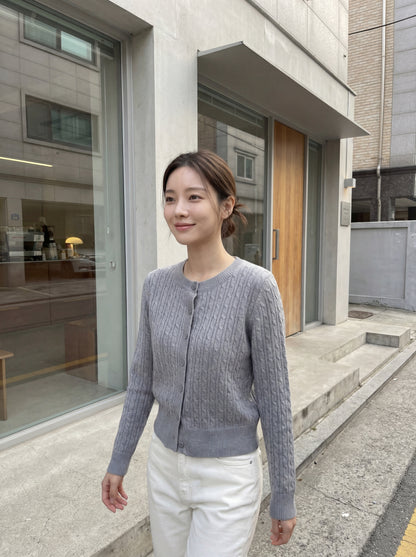 韓系慵懶風麻花毛衣針織開衫