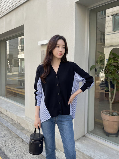 Striped Patchwork Knit Cardigan