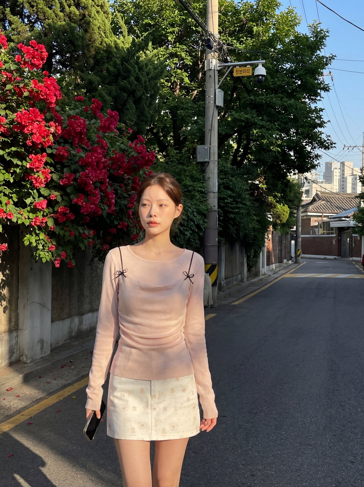 春季蝴蝶結吊帶假兩件針織衫