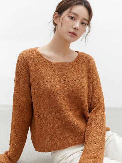 V領休閒鏤空短款上衣