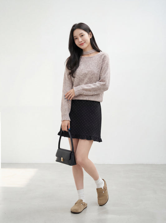 氣質斜領掛脖韓系上衣