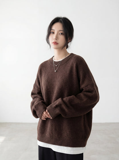 圓領燈籠袖針織毛衣