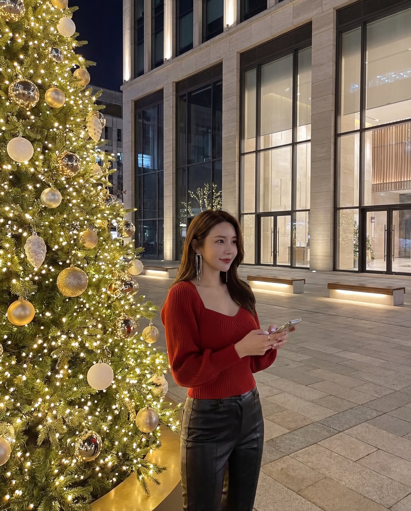 法式方領針織長袖top