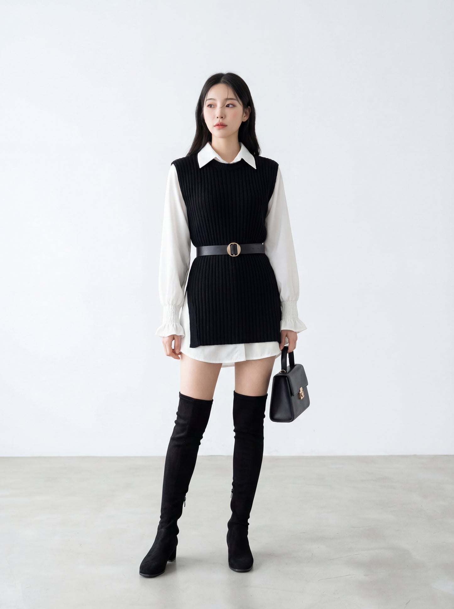 恤衫裙+針織馬甲set