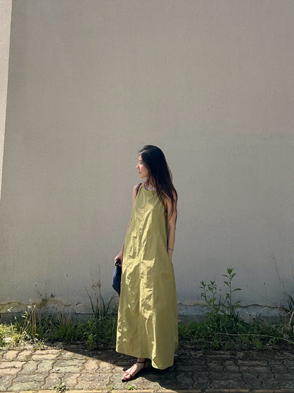 Green simple sleeveless loose maxi dress