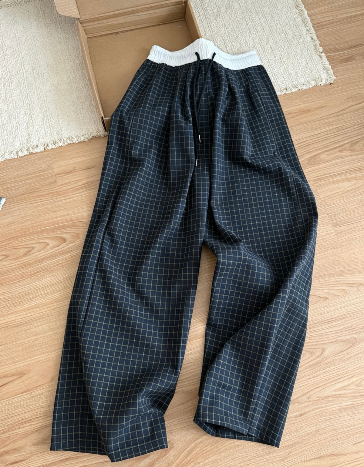 Vintage plaid loose straight casual pants flat lay front