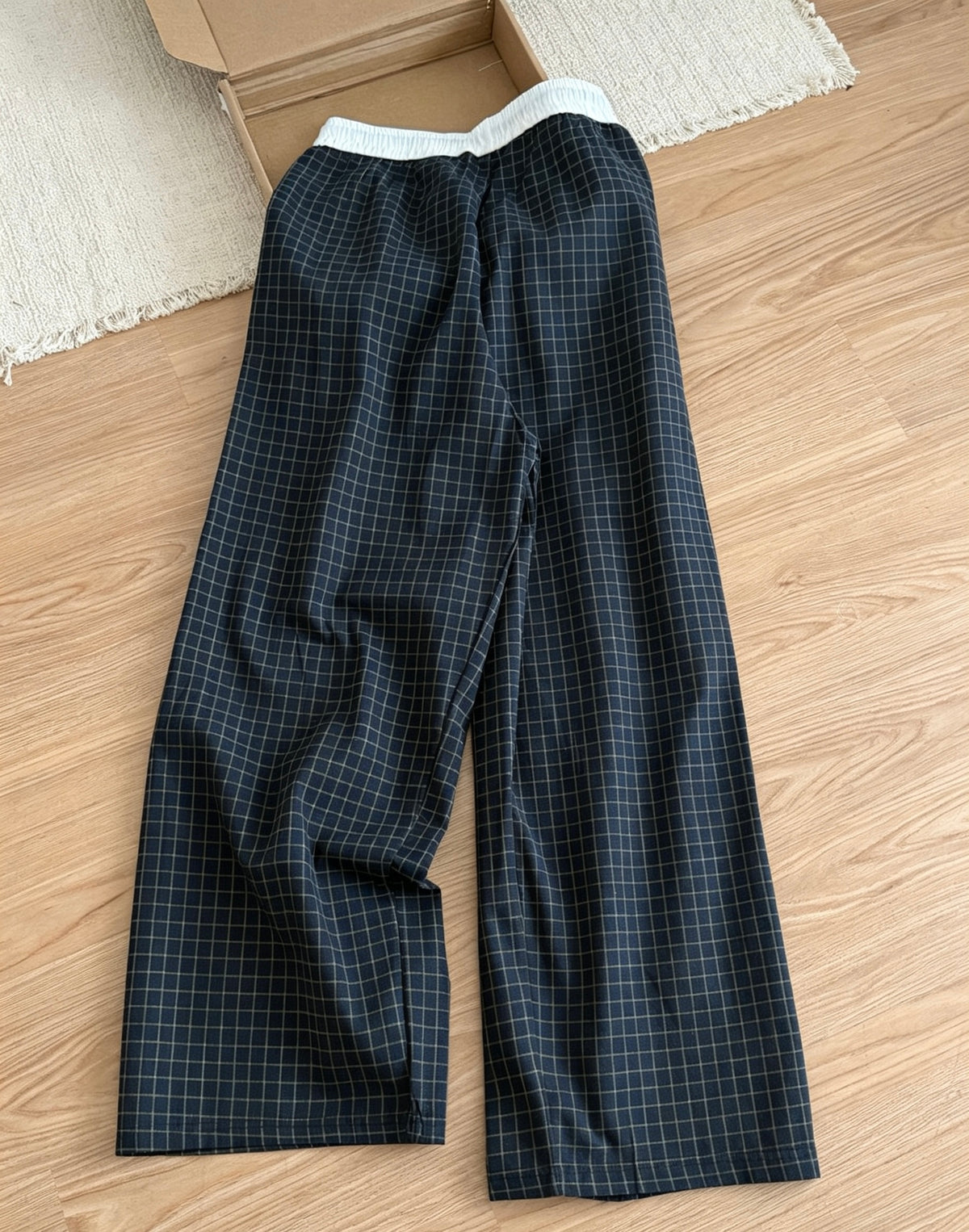 Vintage plaid loose straight casual pants flat lay back
