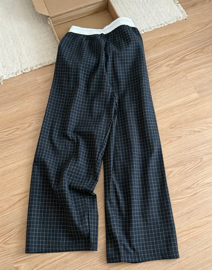 Vintage plaid loose straight casual pants flat lay back