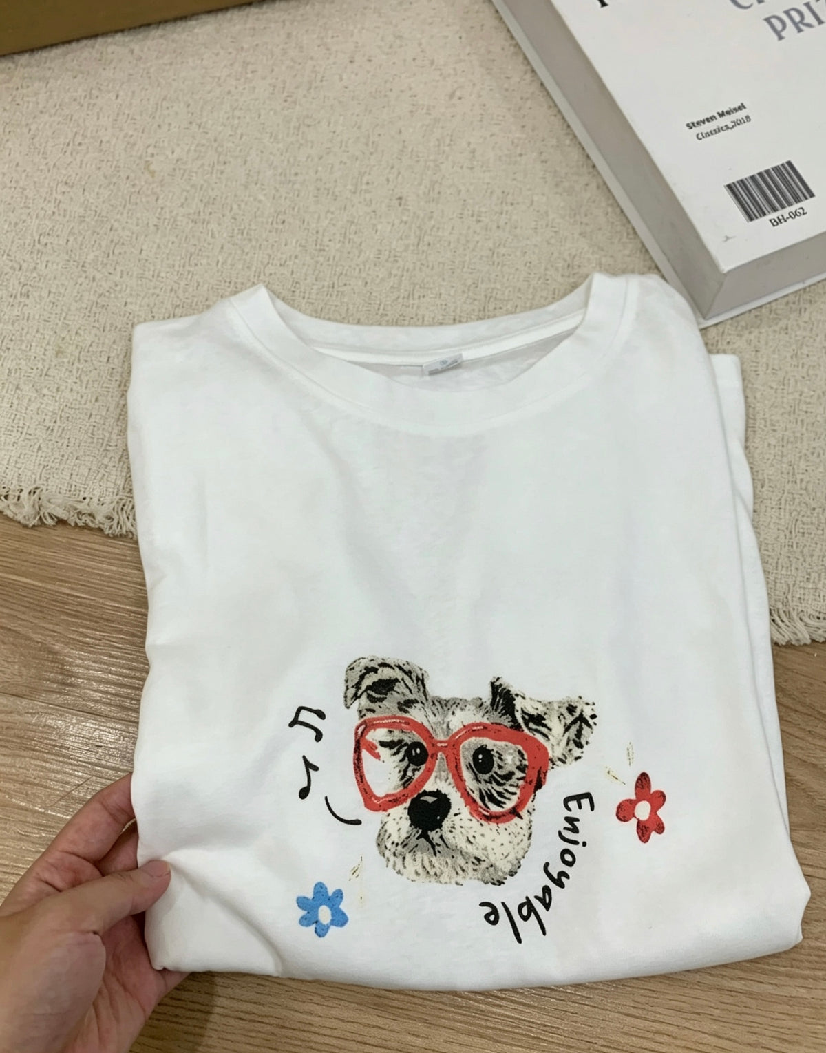 Folded white dog graffiti t-shirt