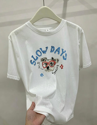 韓系冰感雪花棉萌趣塗鴉恤衫