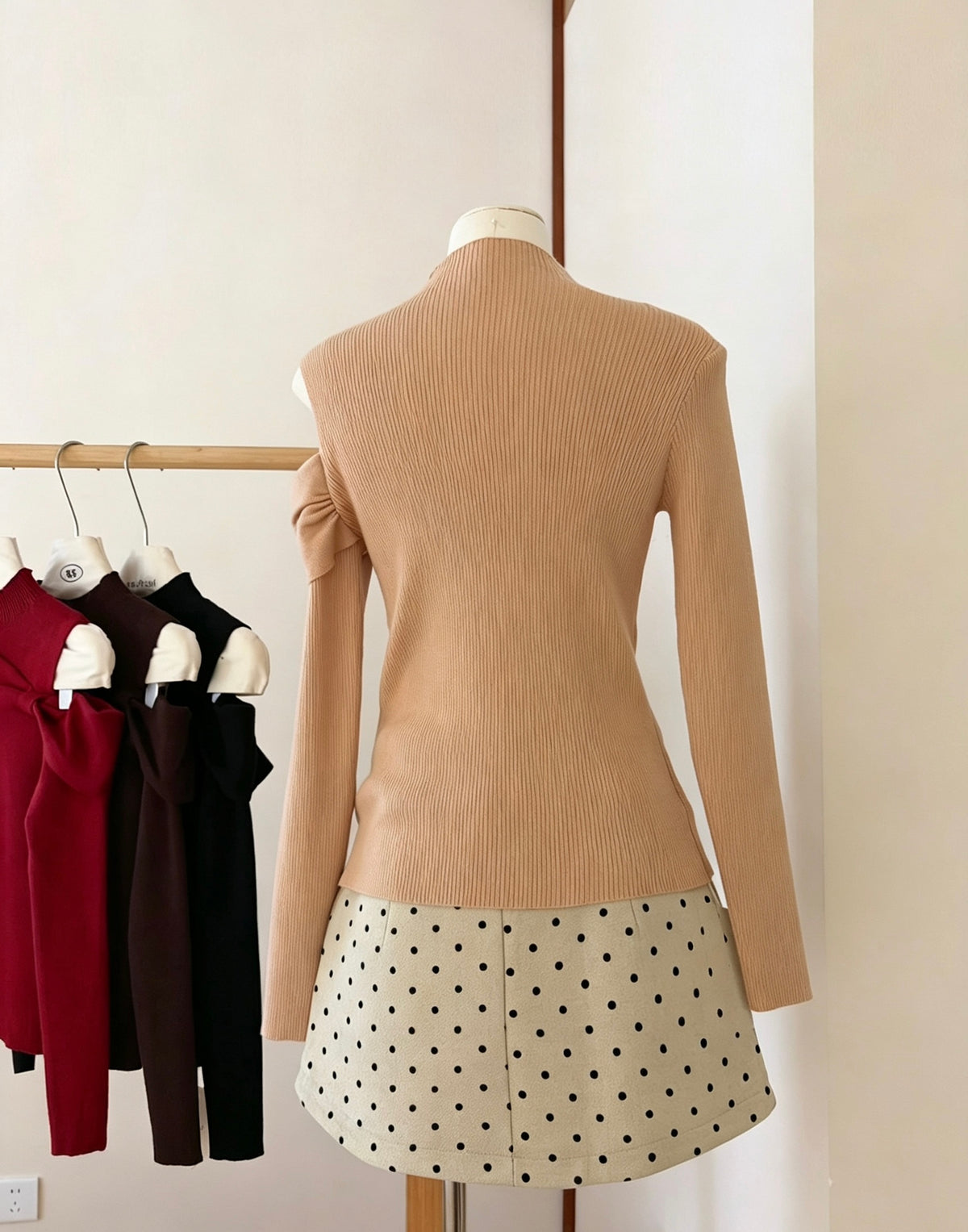 日系溫柔蝴蝶扭結露肩針織衫