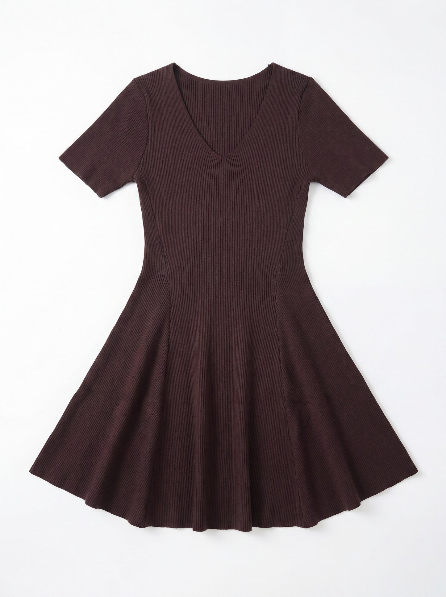 V領短袖針織連身裙