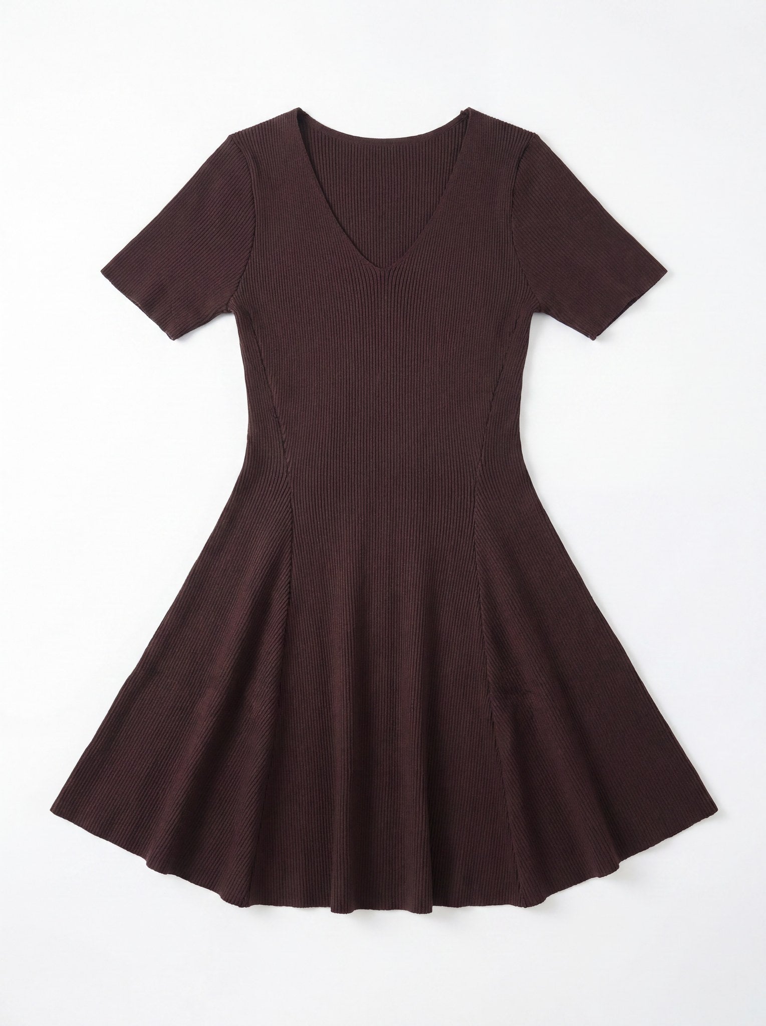 V領短袖針織連身裙