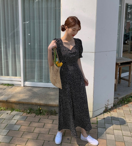 波點方領連身裙