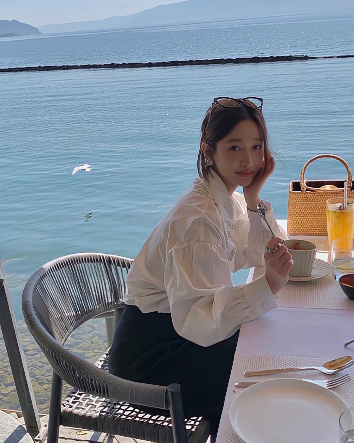 Pearl-embellished Collared Blouse