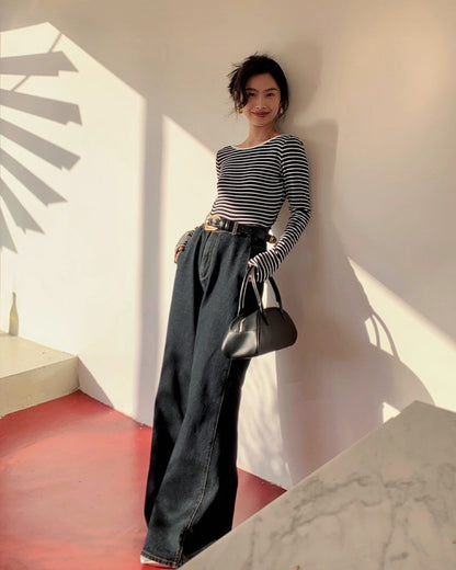 Backless Slim-Fit Striped T-Shirt