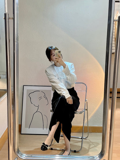 French Eyelet Embroidery Large Collar Blouse