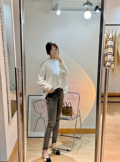 French Eyelet Embroidery Large Collar Blouse