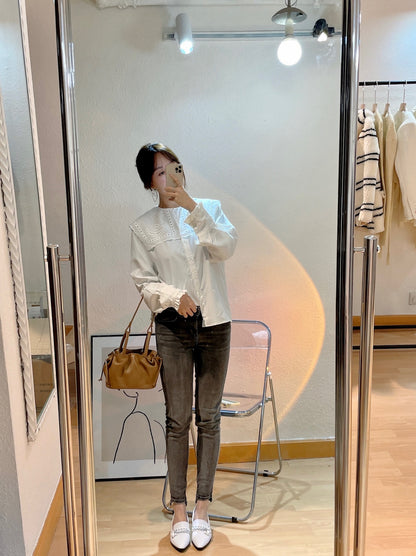 French Eyelet Embroidery Large Collar Blouse