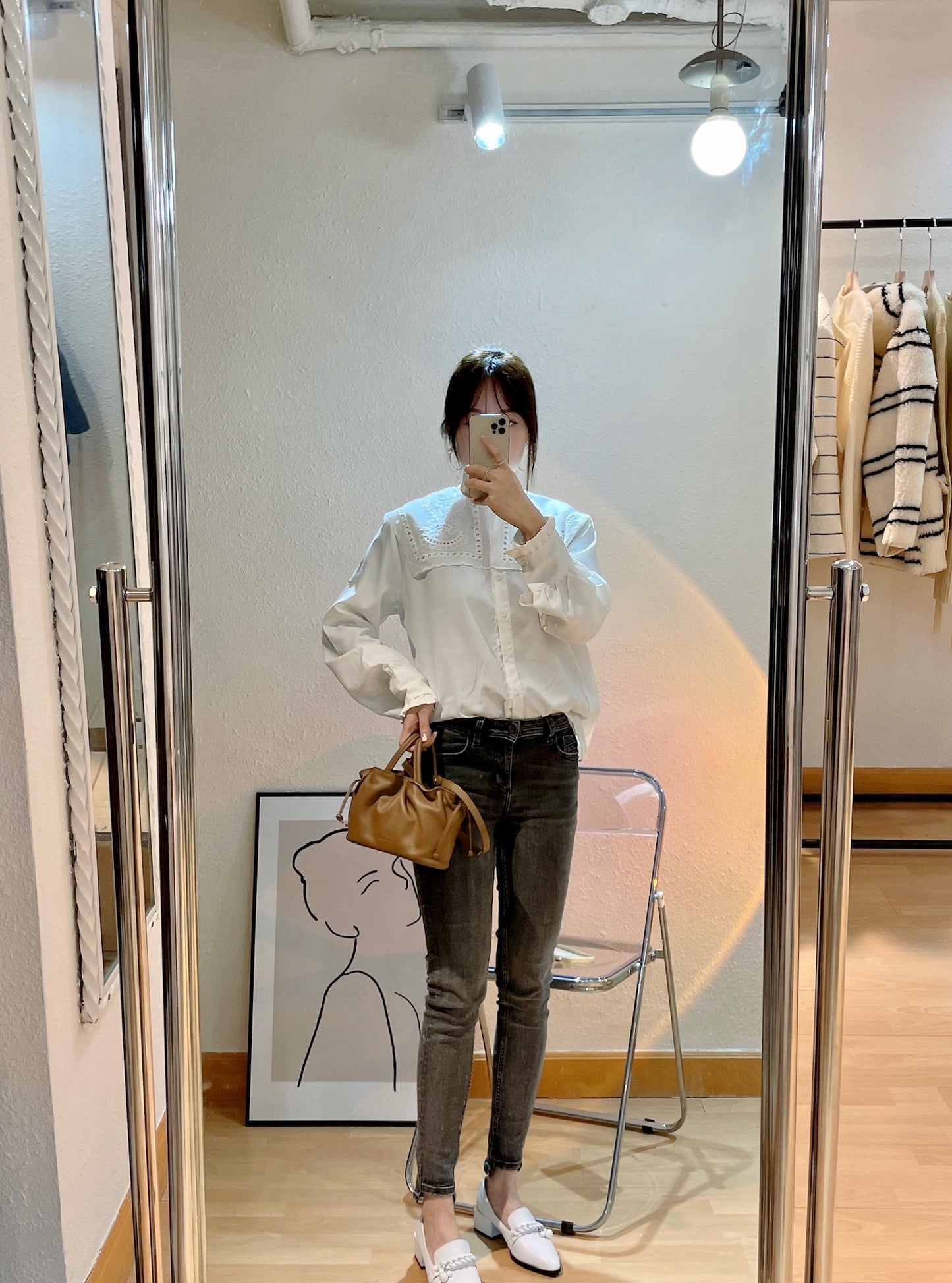 French Eyelet Embroidery Large Collar Blouse